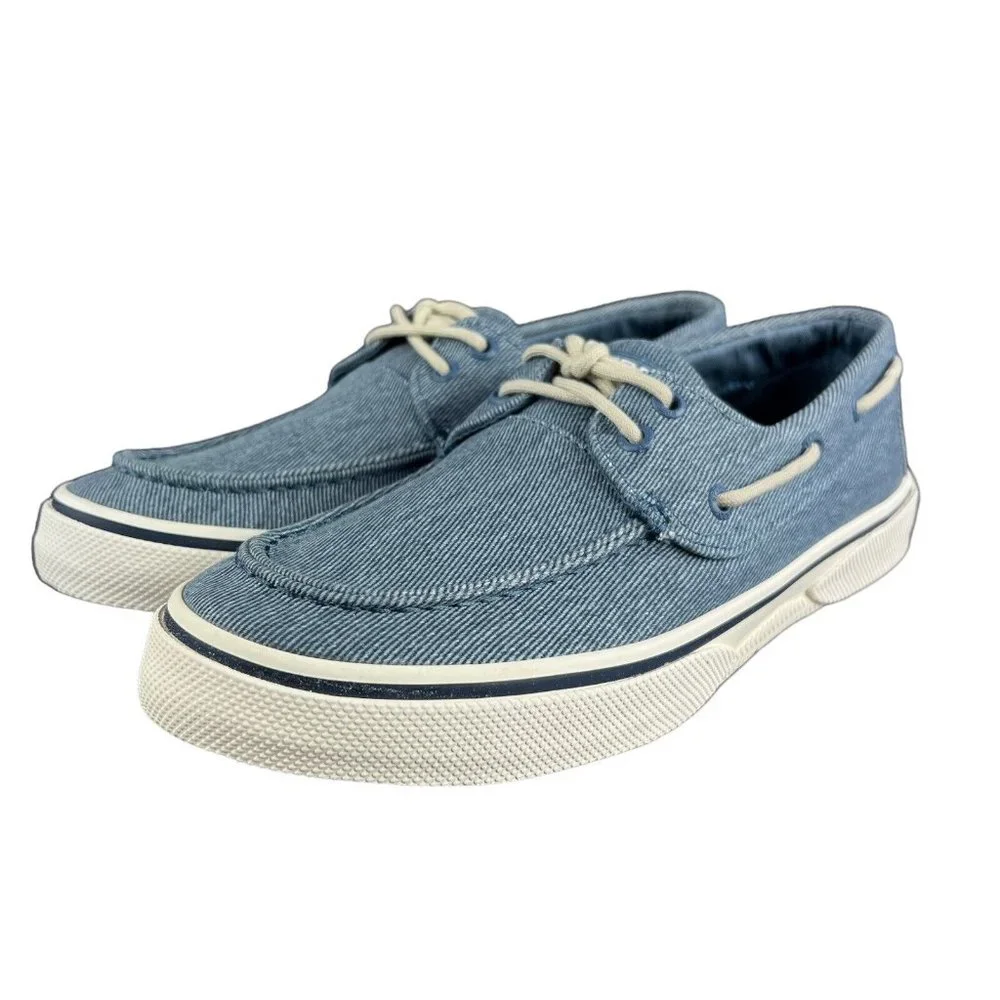 Sperry Top-Sider Halyard 2-Eye Twill Blue Boat Shoes STS25075 Men's Size 8 - 9 *